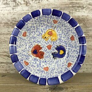 FWC The Cooks Bazaar Hand-Painted Chicken & Heart Design Ceramic Bowl 8.5" Diame